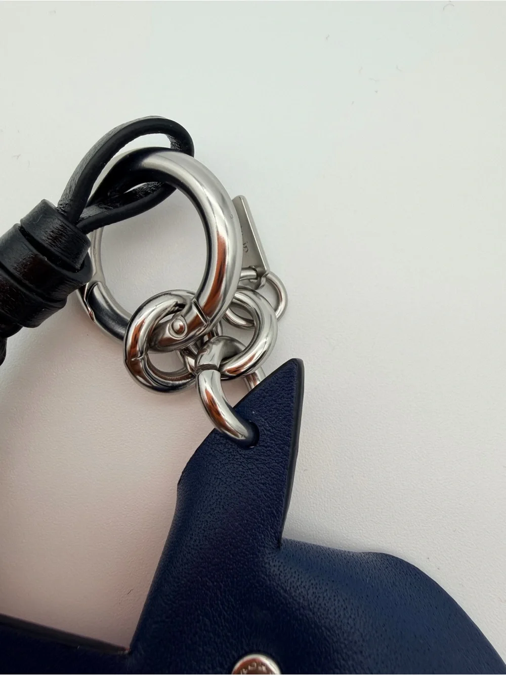 COACH Charm Hangtag Red & Navy Pinwheel Leather Keychain Charm